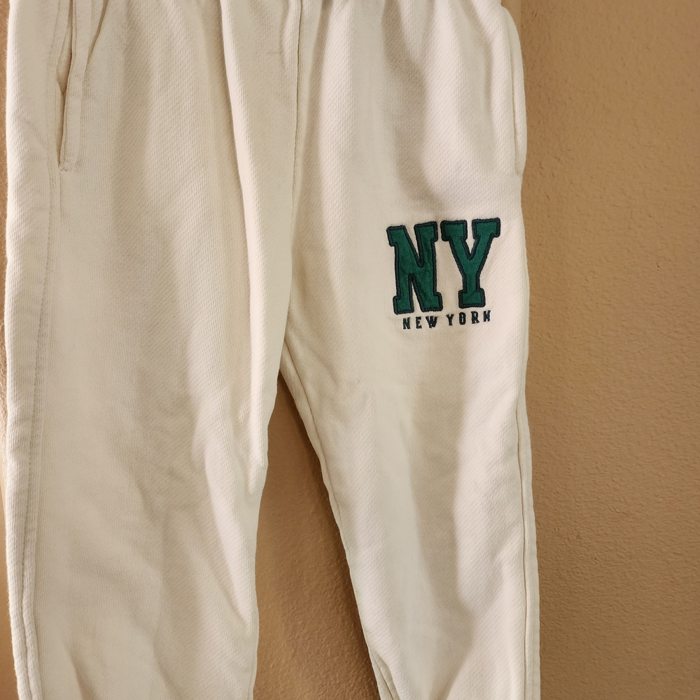 Zara Kids Cream Joggers with Green NY Design